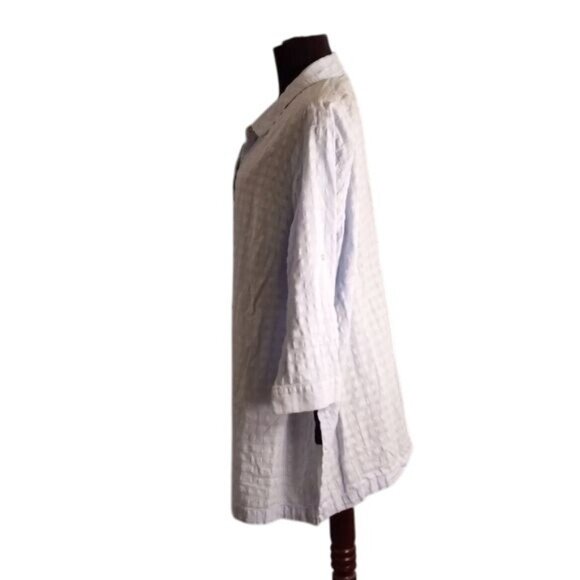 J.Jill 2X Womens Textured Seersucker Button Down Shirt Blouse Light Blue - Picture 2 of 10